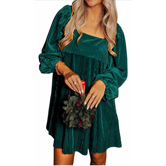 NEW Velvet Backless Square Neck Long Sleeve Loose Mini Dress XL - Picture 7 of 8